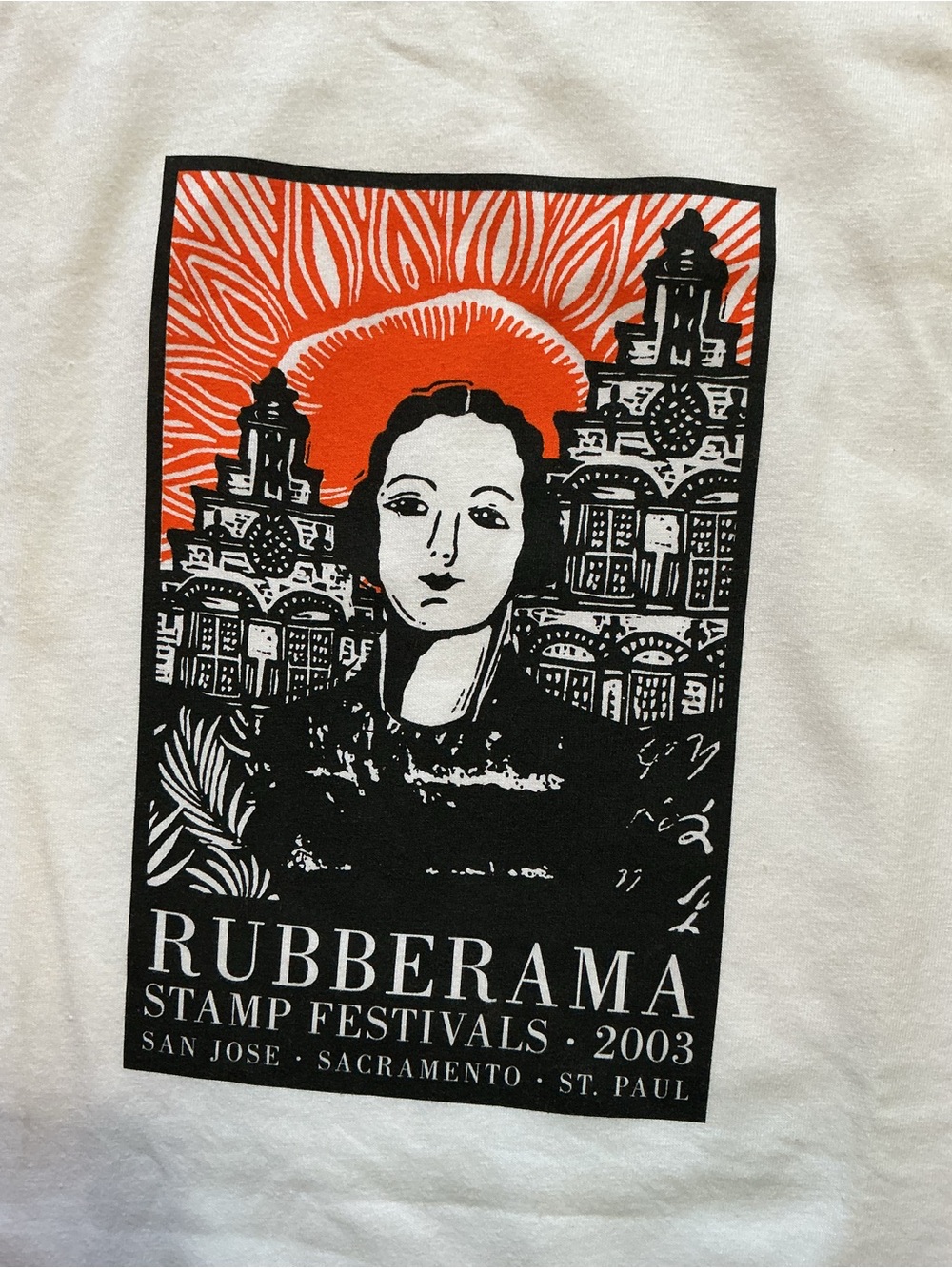 Vintage 2003 Hanes Beefy T Rubberama Stamp Festivals Linocut T-Shirt